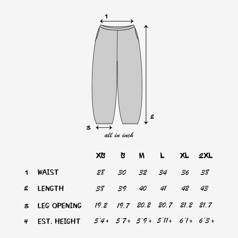 Size chart Inch
